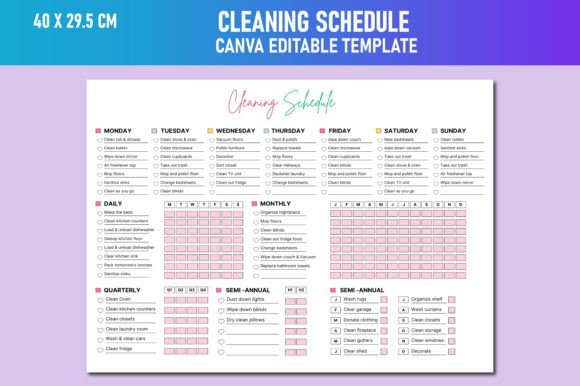 Download Printable Cleaning Schedule Canva KDP - Printable Collection