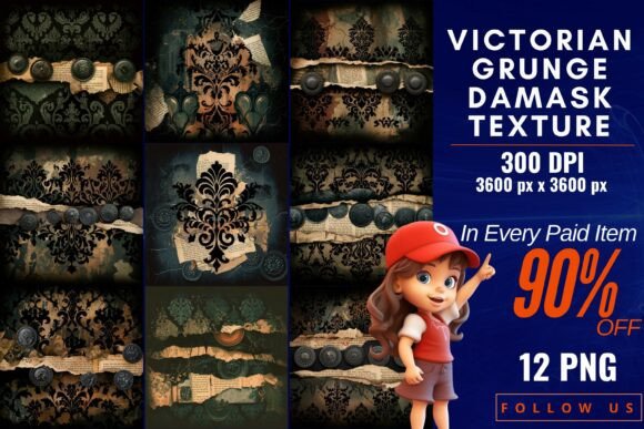 Download Victorian Grunge Damask Texture Page - Text Collection