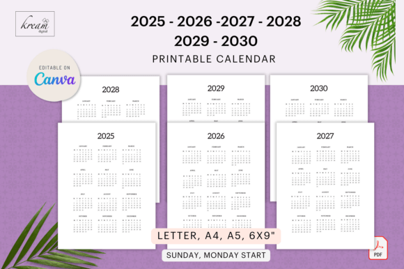 Download Canva Calendar 2025-2030 Printable - Printable Collection
