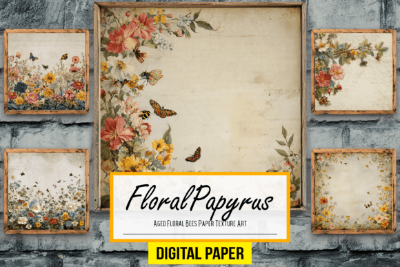Download Aged Floral Bees Paper Texture Artwork - Text Collection